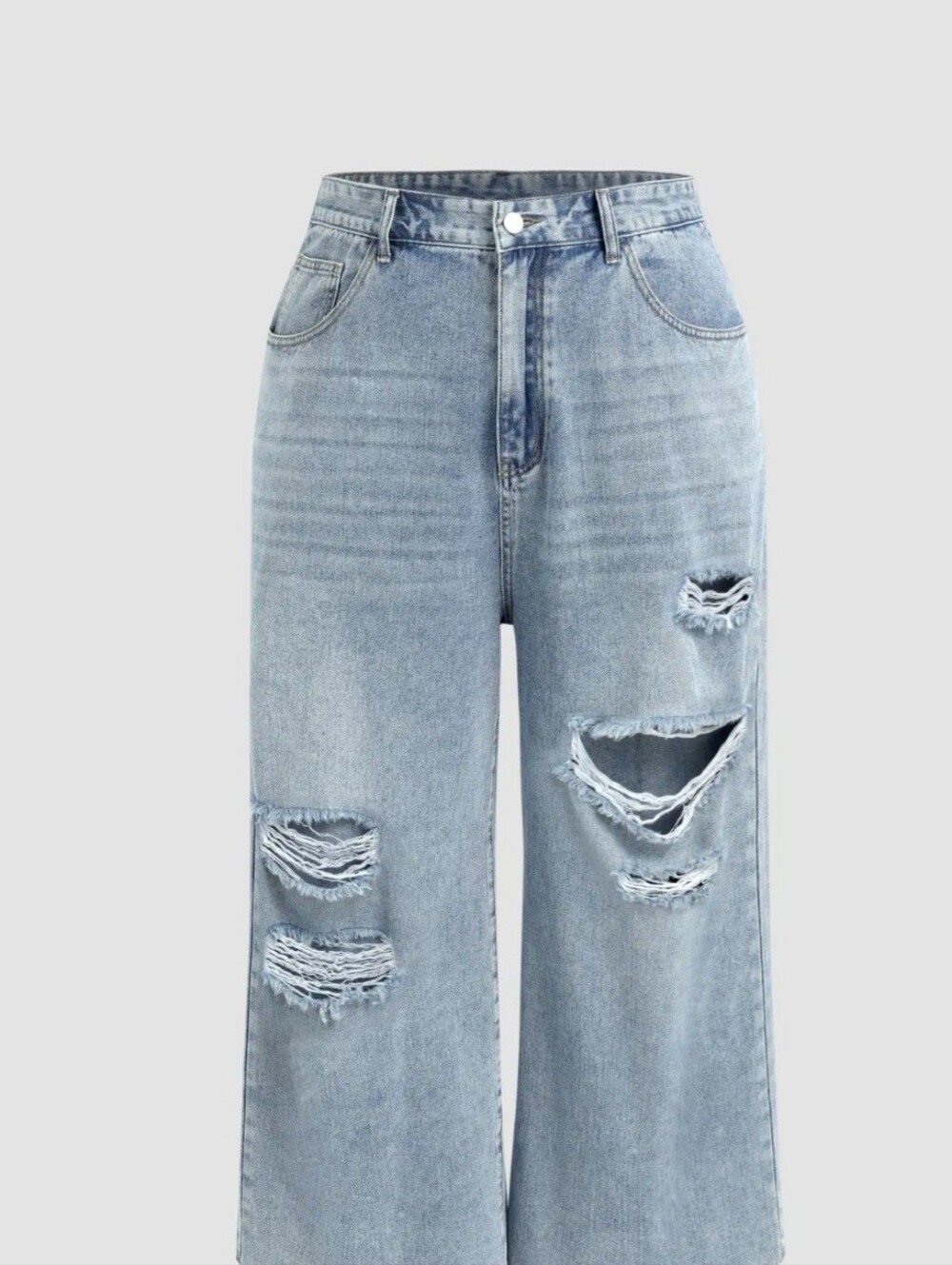Cider Wide Leg High-Rise Distressed Jeans - Light Blue Sixe 4XL New - Picture 5 of 13